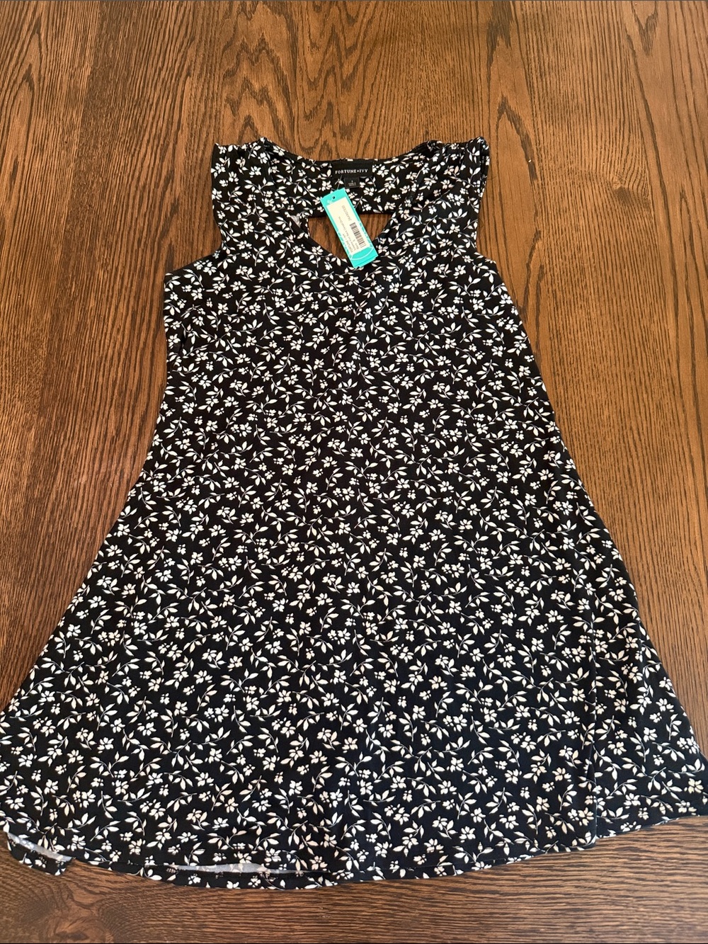 Fortune + Ivy Juliette Black Floral Sleeveless A-Line Casual Dress